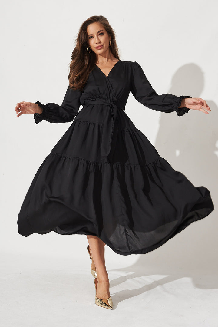 Acacia Wrap Midi Dress in Black – St Frock
